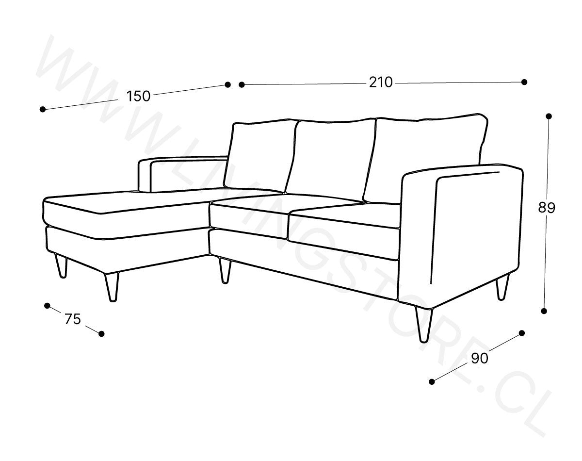Sofá Seccional de Cuero Bonded 30% con Chaise Longue Izquierdo