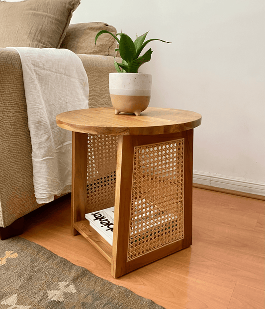 Mesa Lateral Mara de Madera Teca con Enjuncado Natural
