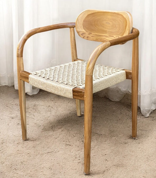 Silla Irene Beige de Madera Teca con Asiento de Ratán