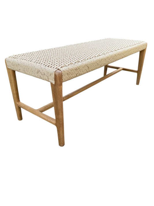 Banqueta Olivia de Teca con Asiento de Cuerda Rústico